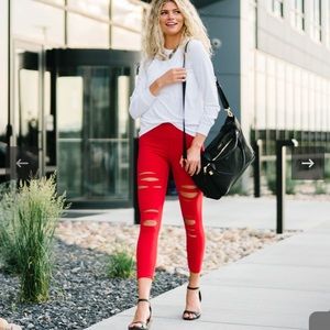 Red Slashed Luxe Hi-Rise 7/8 24" size 6-8